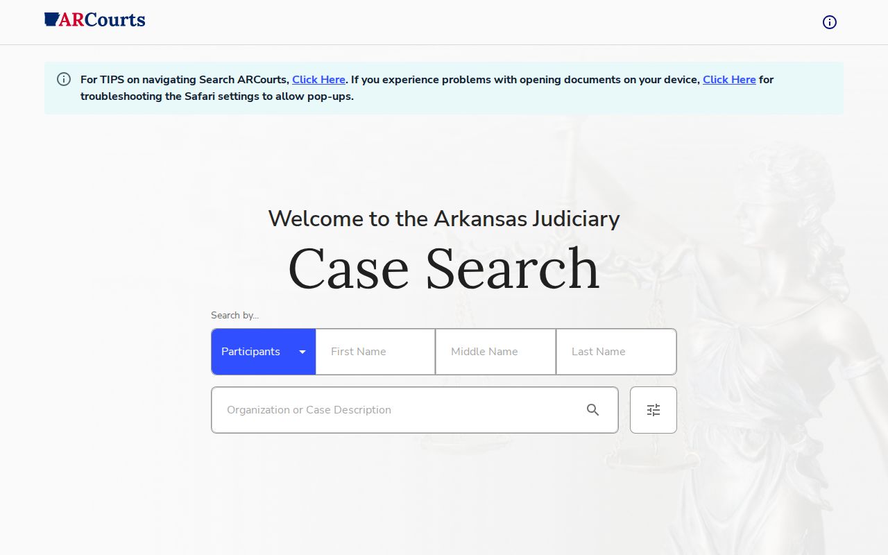 Yell County court docket participant search in Search ARCourts