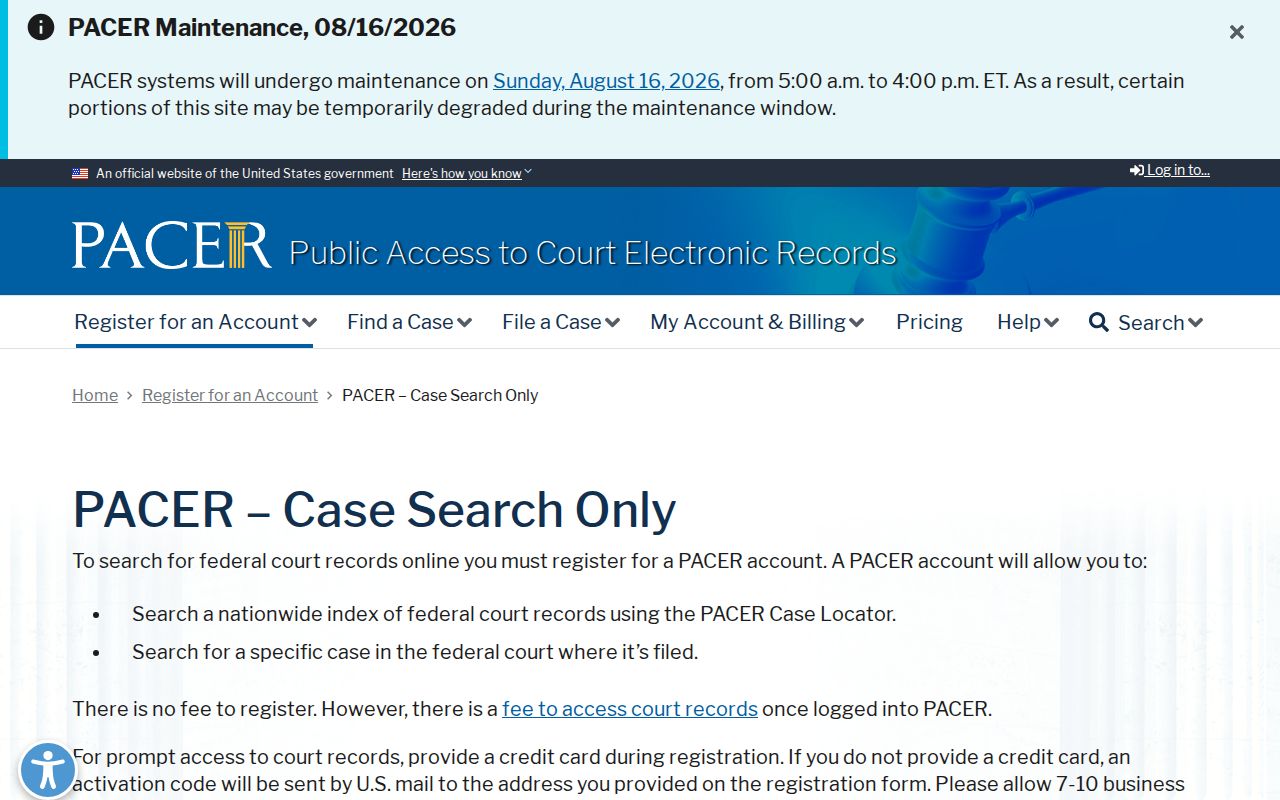 Plainview court records PACER account source