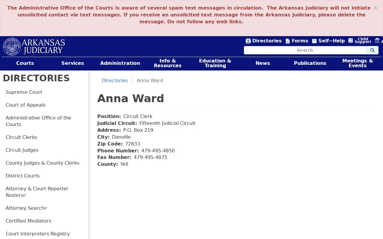 Yell County court records Circuit Clerk directory