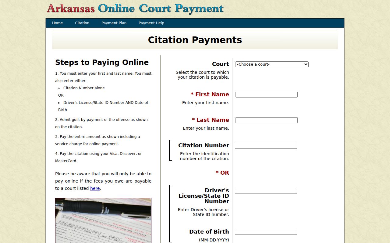 Yell County traffic tickets e-Traffic court dropdown